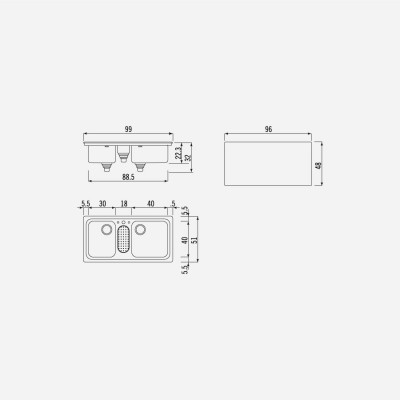 Alpes inox f 599/2v1b lavello incasso doppia vasca 100 cm