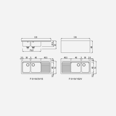 Alpes inox f 5119/2v1s  Doppelbecken Spüle + integrierte Abtropffläche 120 cm
