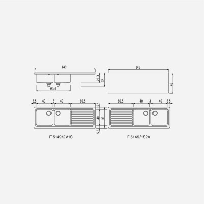 Alpes inox f 5149/2v1s  Doppelbecken Spüle + integrierte Abtropffläche 150 cm