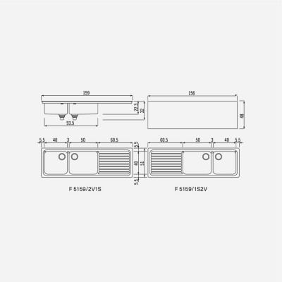 Alpes inox f 5159/2v1s lavello doppia vasca + gocciolatoio incasso 160 cm