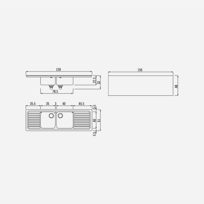 Alpes inox f 5159/2v2s  Double bowl sink + built-in drainer 160 cm