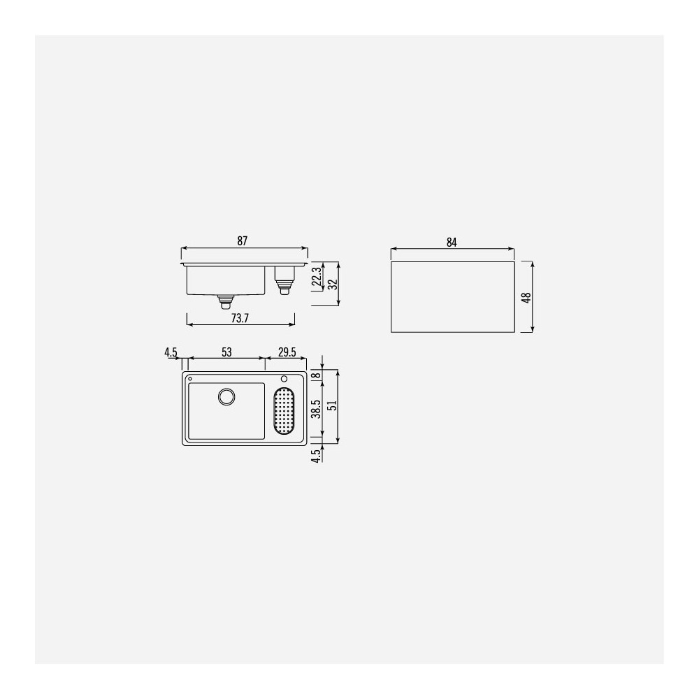 Alpes Inox Lfrs 587/1v1b Lavello Incasso 87 Cm