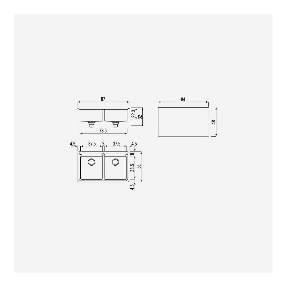 Alpes inox lfrs 587/2v lavello incasso doppia vasca 87 cm