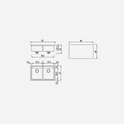 Alpes inox lfrs 587/2v lavello incasso doppia vasca 87 cm