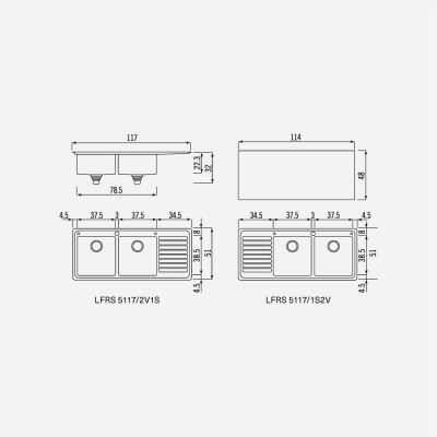 Alpes inox lfrs 587/1v1sl lavello incasso doppia vasca + gocciolatoio 117 cm