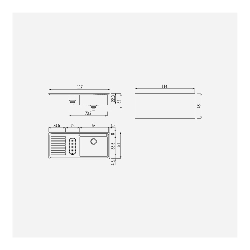 Alpes inox lfrs 5117/1s1b1v lavello incasso vasca + gocciolatoio 117 cm