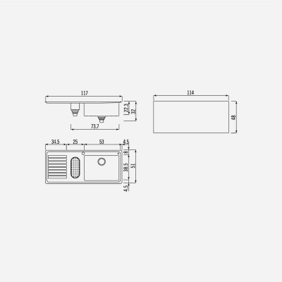 Alpes inox lfrs 5117/1s1b1v  Einbau-Waschbecken Wanne + Abtropffläche 117 cm