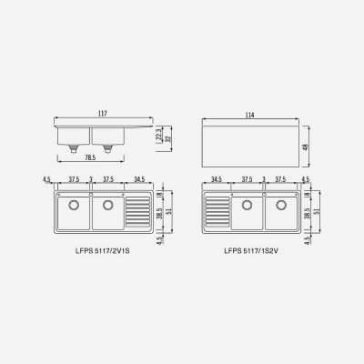 Alpes inox lfps 5117/2v1s lavello incasso doppia vasca + gocciolatoio 117 cm