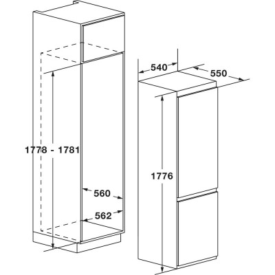 Fulgor fbc 345 tnf ed built-in fridge + freezer h 177 cm