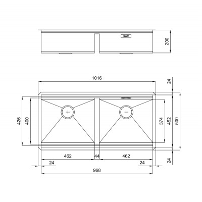 Foster 1016 850 Milano Lavello doppia vasca sottotop 100 cm acciaio