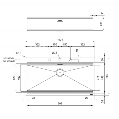 Foster 1017 050 Milano Fregadero 1 seno empotrado 100 cm acero