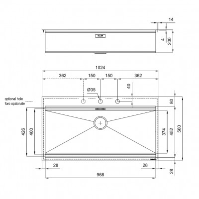 Foster 1018 050 Milano Fregadero 1 seno 102 cm acero