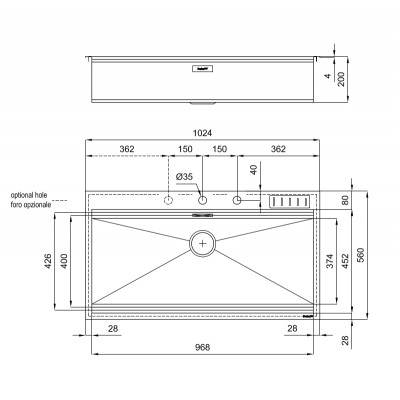 Foster 1018 055 Milano Einzelbeckenspüle 102 cm Stahl