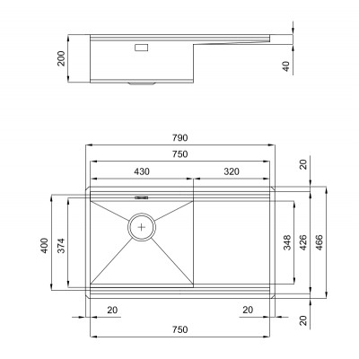 Foster 1040 851 Milanello sink + undermount stainless steel drainer 80 cm