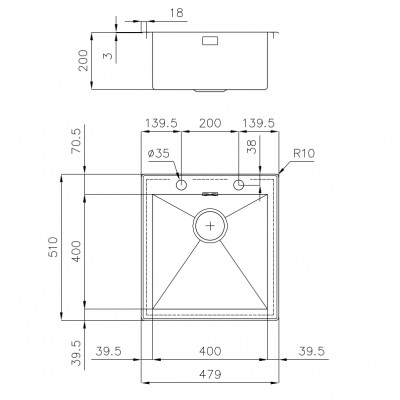 Foster 1205 050 Quadra Halbbündiges Einzelbecken-Edelstahlspülbecken 48 cm
