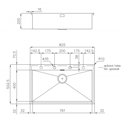Foster 1229 050 Quadra évier 1 bac à encastrer 83 cm inox