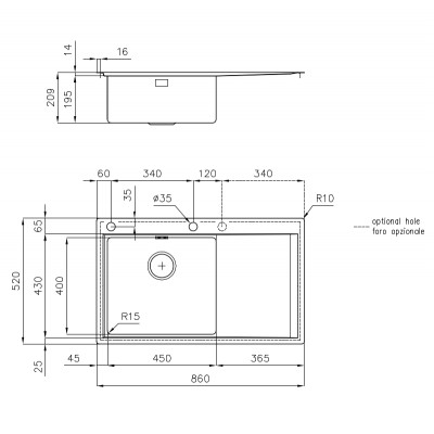 Foster 1250 051 Master Einbeckenspüle rechts + flächenbündiger Abtropffläche 86 cm