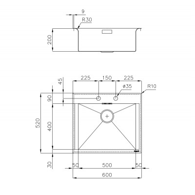 Foster 1410 000 New Wave fregadero empotrado de 1 seno 60 cm