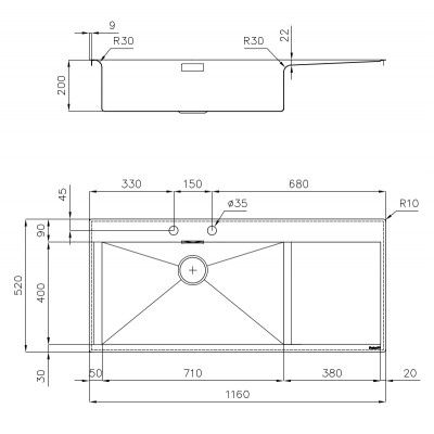 Foster 1416 001 New Wave lavabo + escurridor de empotrar 116 cm