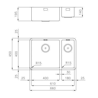 Foster 2202 851 double undermount sink 66 cm stainless steel