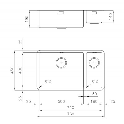 Foster 2204 851 évier double sous plan 76 cm en acier inoxydable