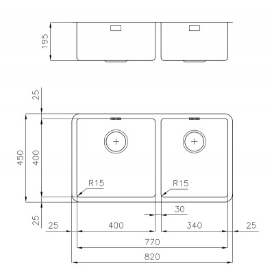 Foster 2206 850 évier double sous plan 82 cm en acier inoxydable