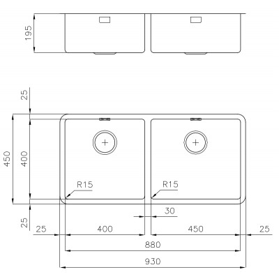 Foster 2207 850 double undermount sink 93 cm stainless steel