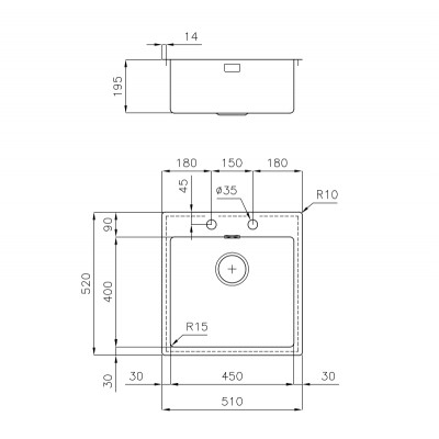 Foster 2264 050 flush-mount sink 51 cm stainless steel