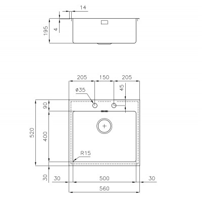 Foster 2272 050 single bowl sink 56 cm stainless steel