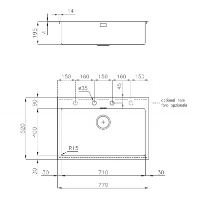 Foster 2278 050 single bowl sink 77 cm stainless steel