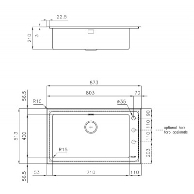 Foster 2287 050 évier 1 bac semi-affleurant 87 cm inox
