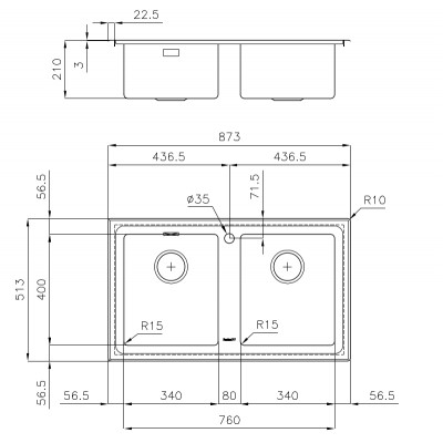 Foster 2283 050 lavello doppia vasca semifilo 87 cm inox