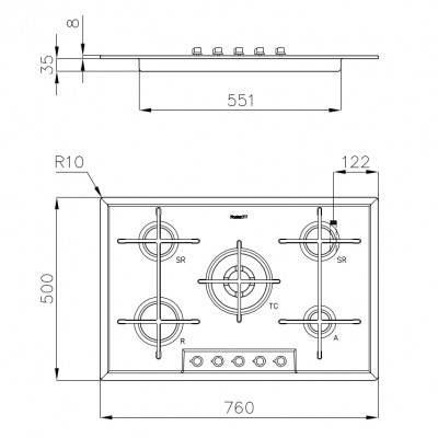 Foster 7067 062 Veronika piano cottura gas 76 cm inox