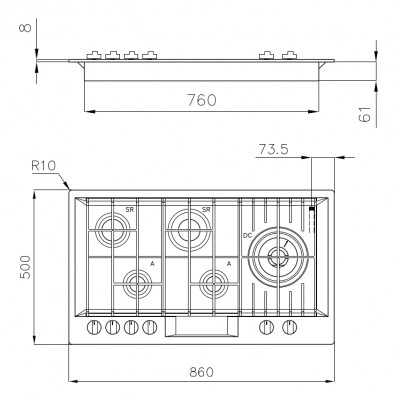 Foster 7201 032 Fl Table de cuisson à gaz en acier inoxydable de 86 cm
