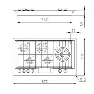 Foster 7206 032 Fl 87 cm stainless steel gas hob