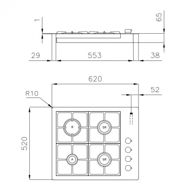 Foster 7256 032 S4000 Table de cuisson à gaz en acier inoxydable de 60 cm