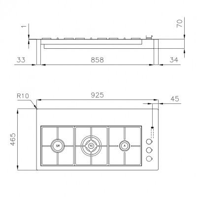 Foster 7285 032 S4000 Line xl table de cuisson à gaz en ligne 92 cm acier inoxydable
