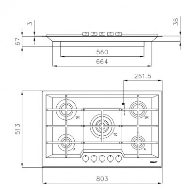 Foster 7600 032 Ke Placa de gas de acero inoxidable de 80 cm