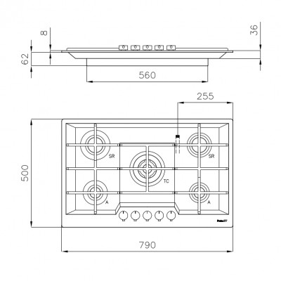 Foster 7602 032 Ke piano cottura gas 79 cm inox