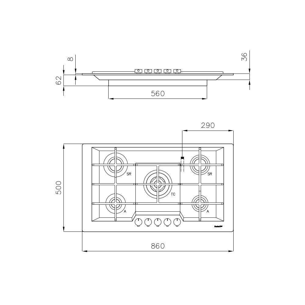 Foster 7603 032 Ke piano cottura gas 86 cm inox