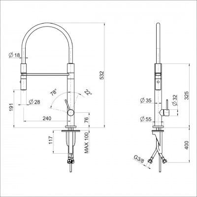 Foster 8477 100 Tube kitchen tap mixer + stainless steel hand shower