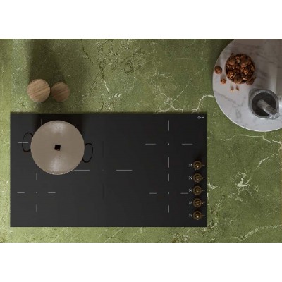 Ilve hvi395n/bkg Nostalgie Table de cuisson à induction 90 cm vitrocéramique noire + laiton