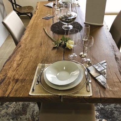 Wood Table oak wood brown oak feet in glass - crystal