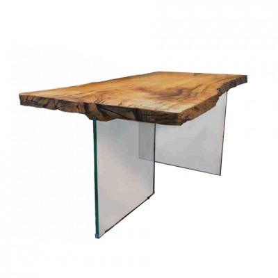 Mesa madera de roble pies de roble marrón en vidrio - cristal