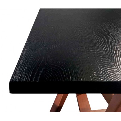 Bogotà table artisanale piètement cuivre bois massif noir