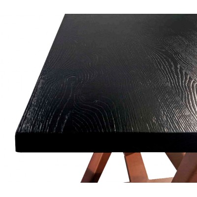 table artisanale piètement cuivre bois massif noir