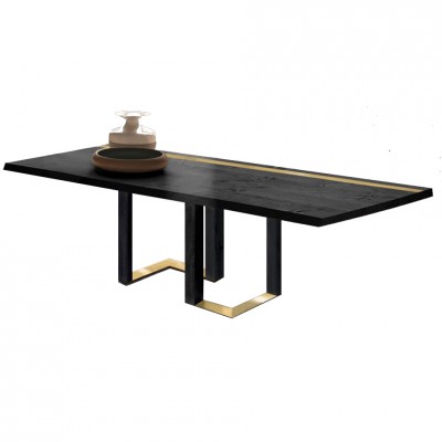 table artisanale bois de chêne massif noir + bronze - élégant et raffiné