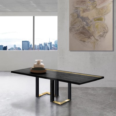 Tokio mesa artesanal roble macizo negro + bronce - elegante y refinado