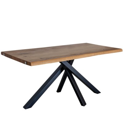 Xian table artisanale en bois massif avec pieds croisés en métal