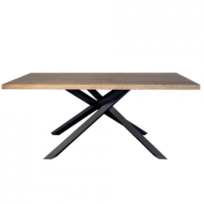 Table à manger bois massif rectangulaire artisanal + pieds métalliques croisés